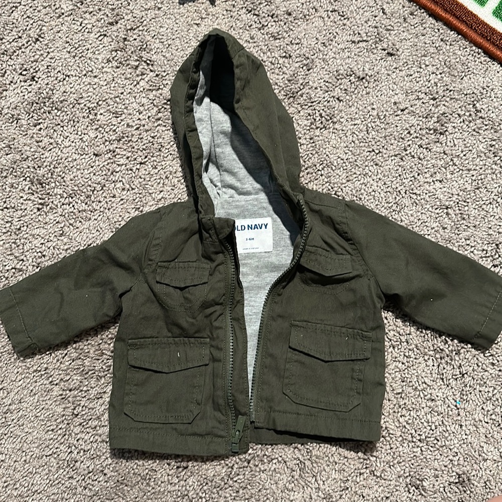 Old navy army green cargo jacket 3-6 month